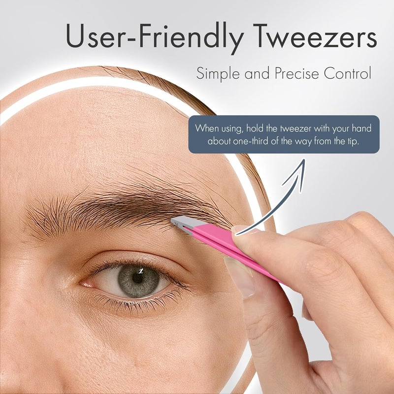 EZ2LIVE Tweezers for Women Facial Hair, Slant & Pointed Tweezers for Eyebrows, Ingrown Hair, Splinter Removal, 2 Pack Tweezer Set, Professional Stainless Steel Eyebrow Tweezers for Men and Women, Pink - Image 4